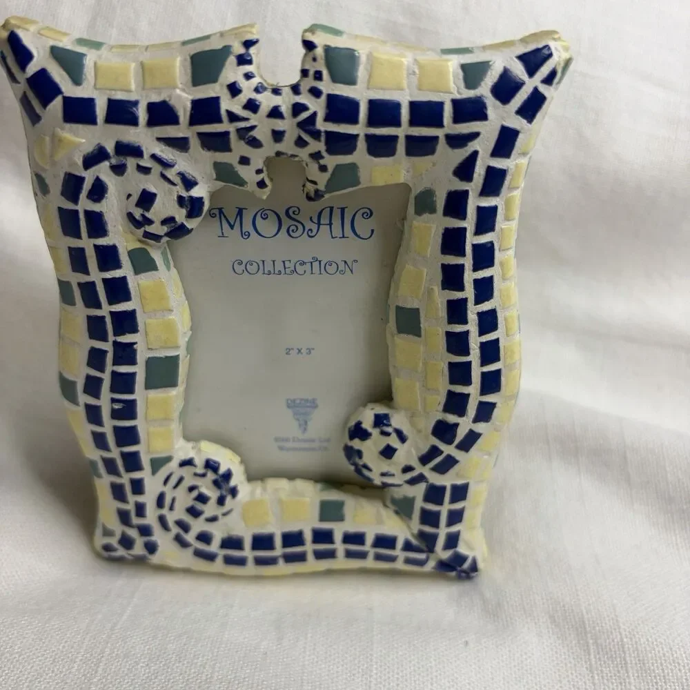 Vintage Mosaic 2x3 Photo Frame Hand Painted Spiral Design Easel Back